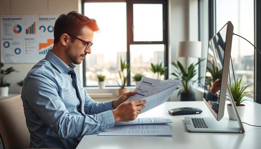 A professional scene showcasing a business environment where an independent damage assessment is taking place. In the foreground, a well-dressed consultant examining detailed damage reports while seated at a modern desk, looking focused and analytical. In the middle ground, a large window offers a view of an urban landscape, allowing natural light to flood the space, creating a warm and inviting atmosphere. On a wall, charts and infographics display insights about damage assessments. The background features potted plants and a contemporary lamp, enhancing the professional ambiance. The overall mood is one of reassurance and expertise, conveying the importance of obtaining an independent damage valuation. A professional scene showcasing a business environment where an independent damage assessment is taking place. In the foreground, a well-dressed consultant examining detailed damage reports while seated at a modern desk, looking focused and analytical. In the middle ground, a large window offers a view of an urban landscape, allowing natural light to flood the space, creating a warm and inviting atmosphere. On a wall, charts and infographics display insights about damage assessments. The background features potted plants and a contemporary lamp, enhancing the professional ambiance. The overall mood is one of reassurance and expertise, conveying the importance of obtaining an independent damage valuation.